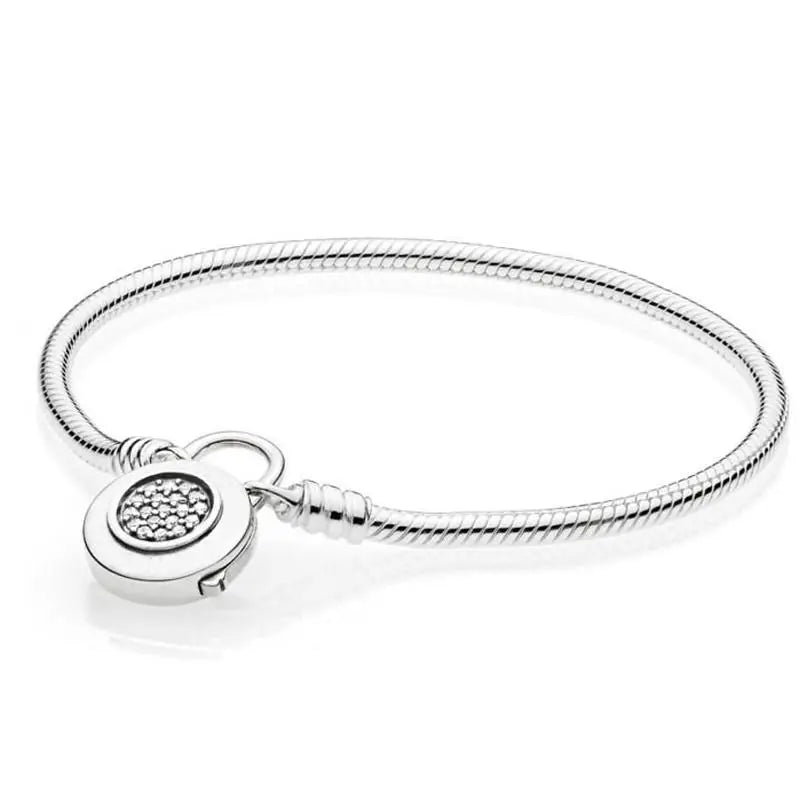 925 Sterling Silver Logo Signature Padlock Bracelet Bangle