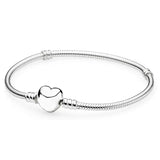 925 Sterling Silver Love Heart Clasp Snake Chain Bracelet