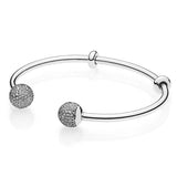 925 Sterling Silver Open Pave Caps Crystal Bracelet Bangle