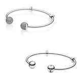 925 Silver Open Pave Caps Crystal Bracelet Bangle Charm DIY Jewelry