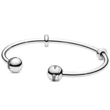 925 Silver Open Pave Caps Crystal Bracelet Bangle Charm DIY Jewelry