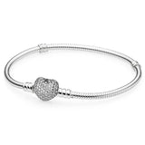 925 Silver Heart Clasp Crystal Bangle for Charm Bracelet