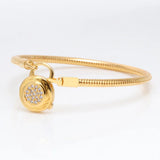 925 Sterling Silver Snake Chain Bracelet with Pave Padlock Clasp