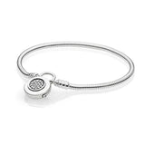 925 Sterling Silver Snake Chain Bracelet with Pave Padlock Clasp