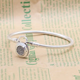 925 Sterling Silver Snake Chain Bracelet with Pave Padlock Clasp