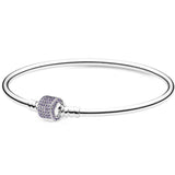 925 Sterling Silver Purple Logo Signature Barrel Clasp Bracelet Bangle