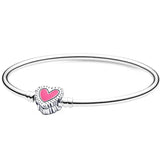 925 Silver Heart Snake Chain Bracelet Bangle