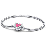925 Silver Heart Snake Chain Bracelet Bangle