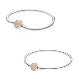 925 Silver Rose Crystal Love Heart Clasp Bracelet Bangle