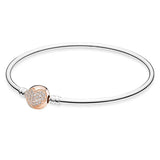 925 Silver Rose Crystal Love Heart Clasp Bracelet Bangle