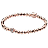925 Silver Rose Beads & Crystal Bracelet Bangle