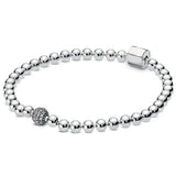 925 Silver Rose Beads & Crystal Bracelet Bangle