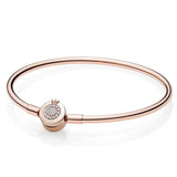 925 Sterling Silver Moments Rose Crown O Snake Chain Bracelet Bangle