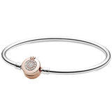 925 Sterling Silver Moments Rose Crown O Snake Chain Bracelet Bangle