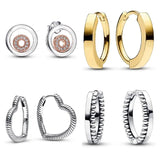 925 Silver Rose Double Circle Heart Hoop Earrings Wedding Jewelry