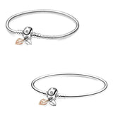 925 Silver Rose Leaves Clasp Snake Chain Bracelet