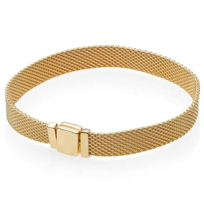 925 Sterling Silver Rose Mesh Bracelet Bangle for Bead Charm