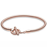 925 Sterling Silver Rose T-bar Snake Chain Bracelet Bangle