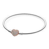925 Sterling Silver Rose Heart Crystal Bracelet Bangle