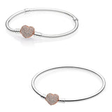 925 Sterling Silver Rose Heart Crystal Bracelet Bangle