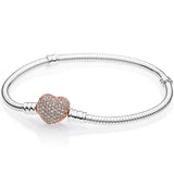925 Silver Rose Crystal Heart Bracelet Bangle