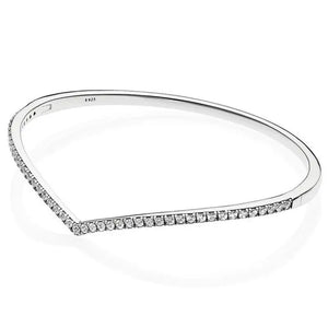 925 Sterling Silver Shimmering Wish Crystal Bracelet Bangle Charm DIY Jewelry