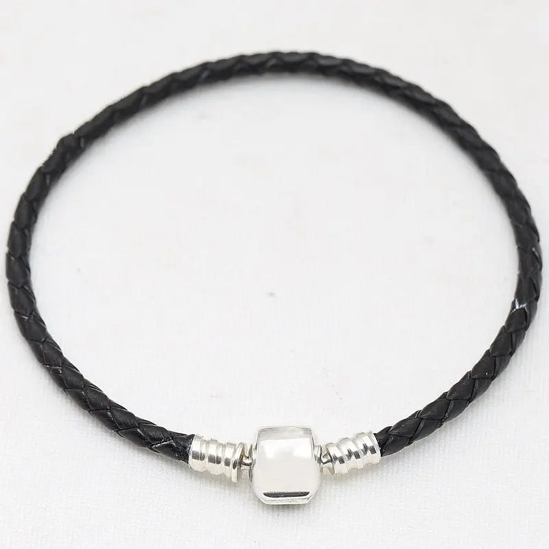 925 Sterling Silver Braided Leather Bracelet for Women