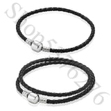 925 Sterling Silver Braided Leather Bracelet for Women