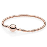 925 Silver Smooth Ball Clasp Snake Chain Bracelet Bangle