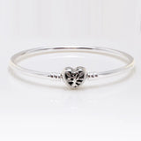925 Silver Snake Chain Bracelet with Tree Heart Clasp Bangle