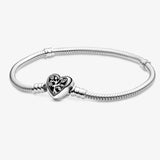 925 Silver Snake Chain Bracelet with Tree Heart Clasp Bangle