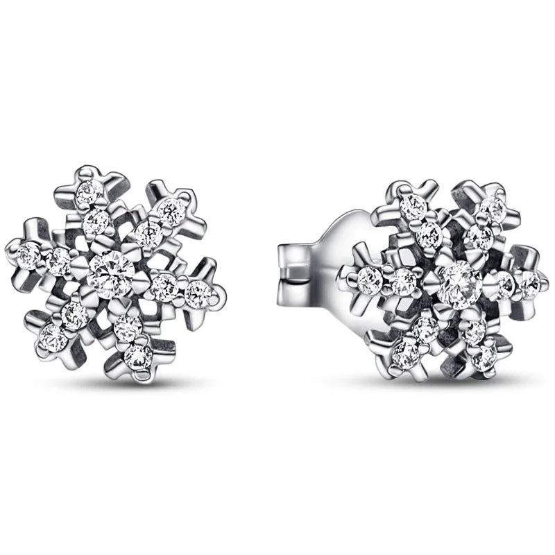 925 Silver Sparkling Snowflake Zirconia Stud Earrings