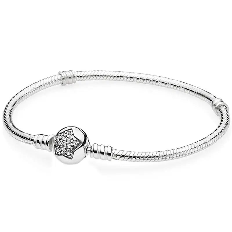 925 Silver Star Clasp Crystal Bangle Snake Chain Bracelet