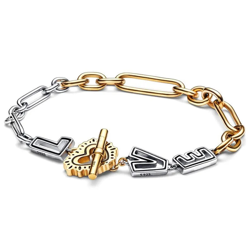 925 Silver Love Links Bangle Bracelet for Bead Charms