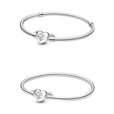 925 Silver Winged Heart Bracelet Bangle for Bead Charm DIY Jewelry