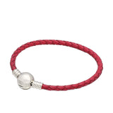 925 Silver Leather Bracelet with Ball Clasp for Charm DIY Jewelry