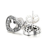 925 Sterling Silver Mouse Silhouette Heart Stud Earrings For Women