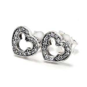 925 Sterling Silver Mouse Silhouette Heart Stud Earrings For Women