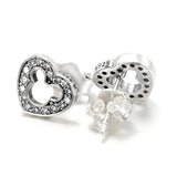925 Sterling Silver Mouse Silhouette Heart Stud Earrings For Women