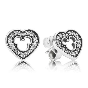 925 Sterling Silver Mouse Silhouette Heart Stud Earrings For Women