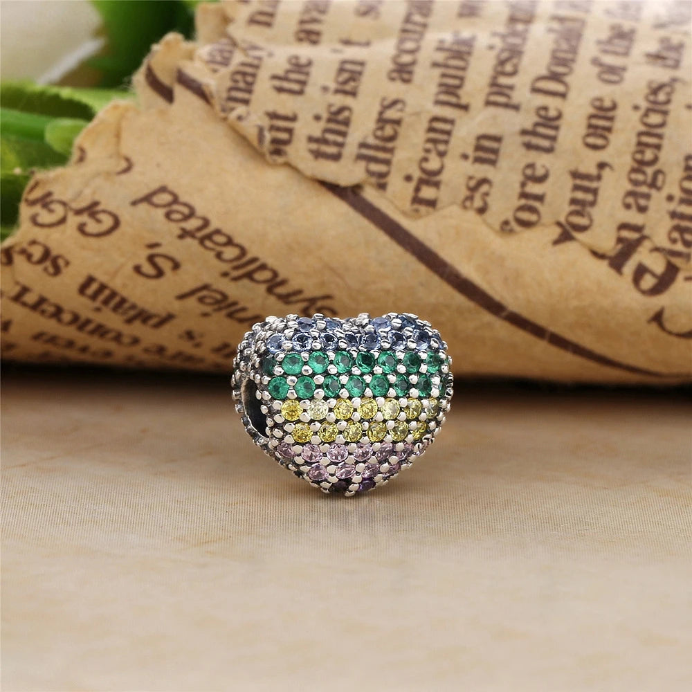 925 Silver Multi-Color Heart Clip Charm for Bracelet