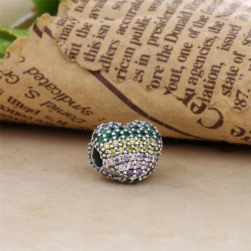 925 Silver Multi-Color Heart Clip Charm for Bracelet