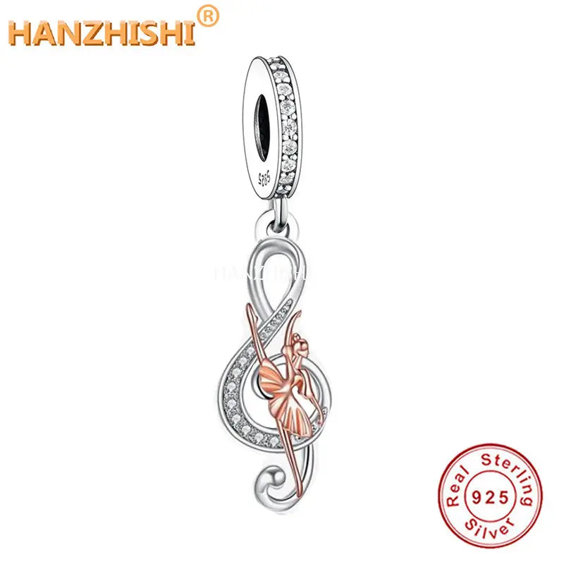 925 Silver Music Note Dangle Charm Beads for Bracelet Necklace DIY