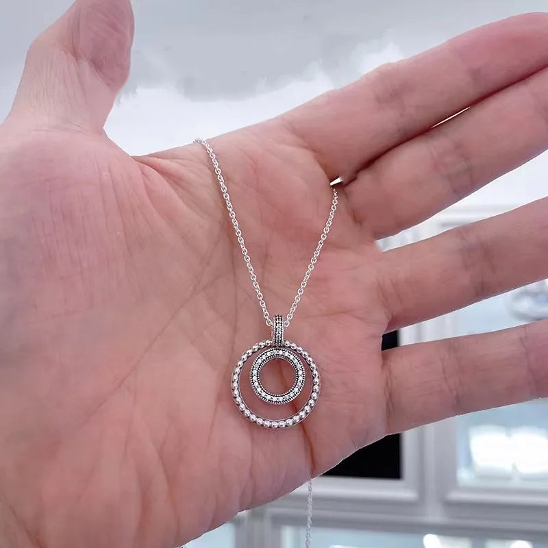 925 Sterling Silver Two-tone Circles Pan Necklace
