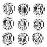 925 Sterling Silver Number Beads for Charm Bracelets DIY
