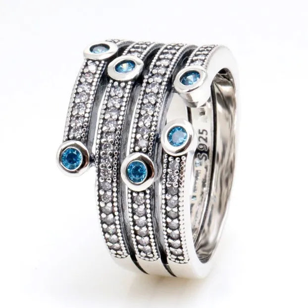 925 Silver Ocean Frosty Mint & Clear Crystal Ring Women Wedding Party Gift