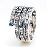 925 Silver Ocean Frosty Mint & Clear Crystal Ring Women Wedding Party Gift