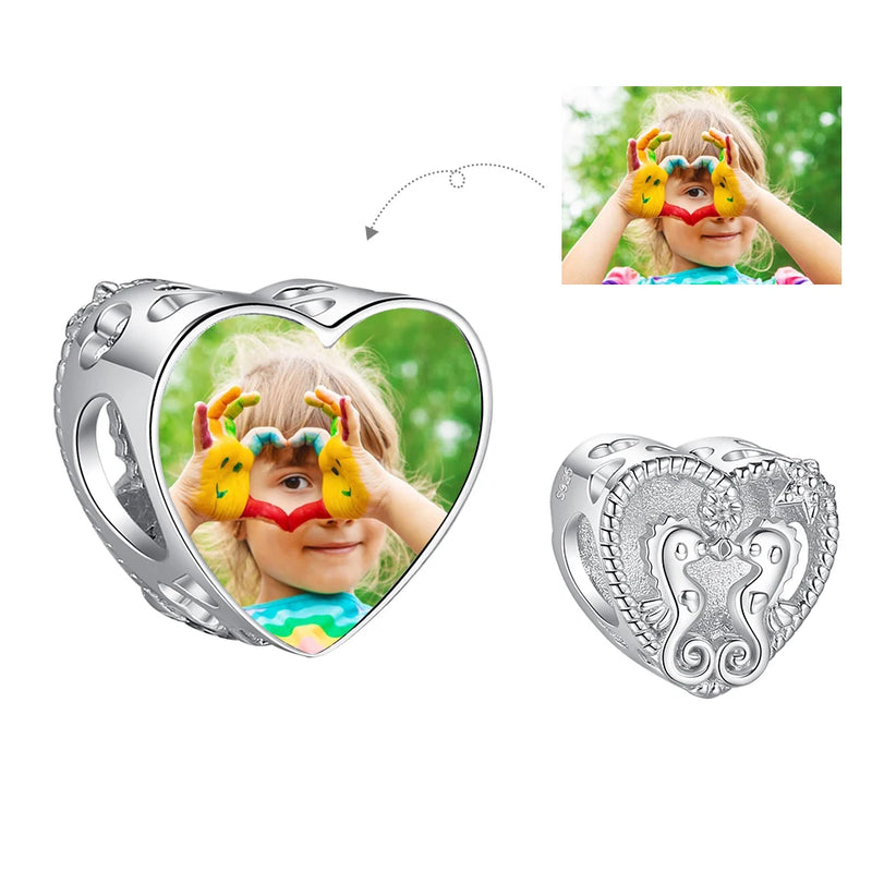 925 Silver Heart Charm Beads Engrave Name Jewelry