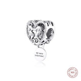 925 Silver Seahorse Heart Charm Beads for Bracelet DIY