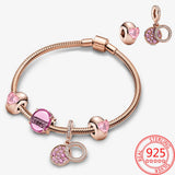 925 Sterling Silver Original Rose Rose Soft Pink Dream Sparkling Bracelet Set